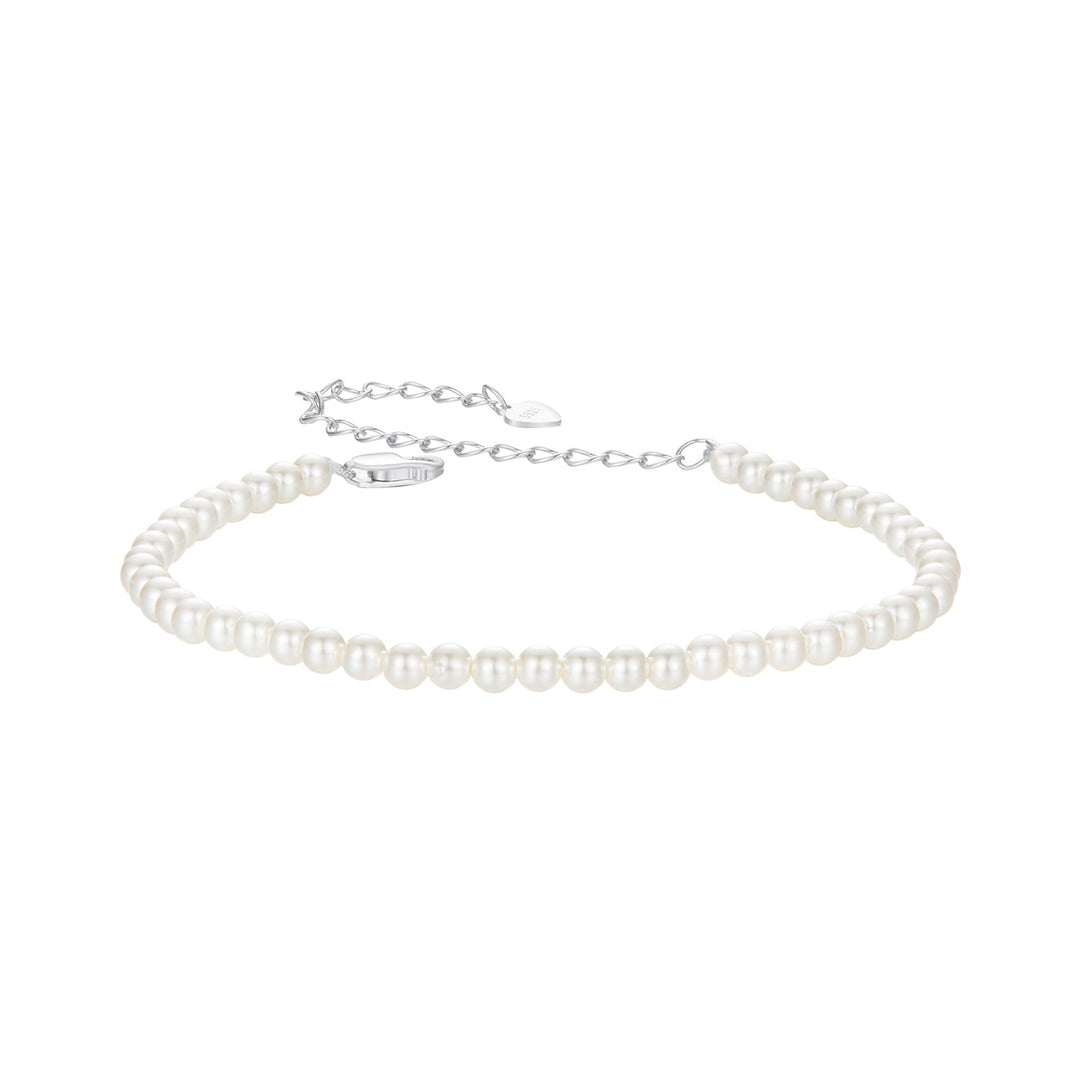 925 Sterling Silver White Gold Plated Shell Pearl Bracelet 16+6cm for Women