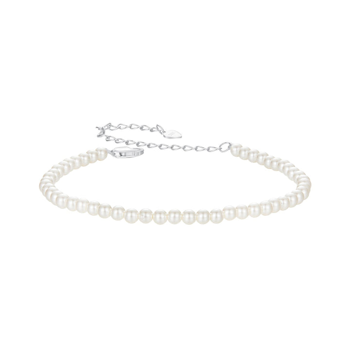 925 Sterling Silver White Gold Plated Shell Pearl Bracelet 16+6cm for Women