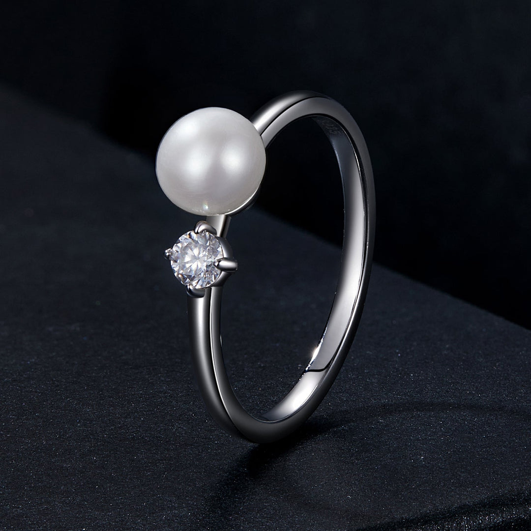 925 Sterling Silver Moissanite &amp; Freshwater Pearl Ring 3mm Size 6 for Women