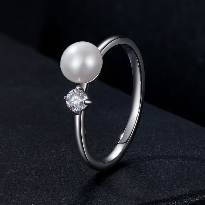 925 Sterling Silver Moissanite &amp; Freshwater Pearl Ring 3mm Size 6 for Women