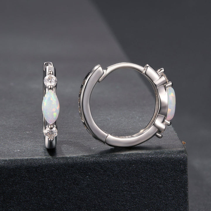 925 Sterling Silver Moissanite and Opal White Gold Plated Earrings for Women