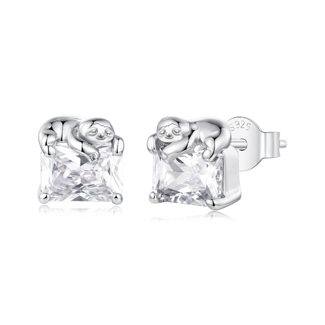 925 Sterling Silver White Gold Plated 0.7x0.7cm Pavé CZ Earrings for Women
