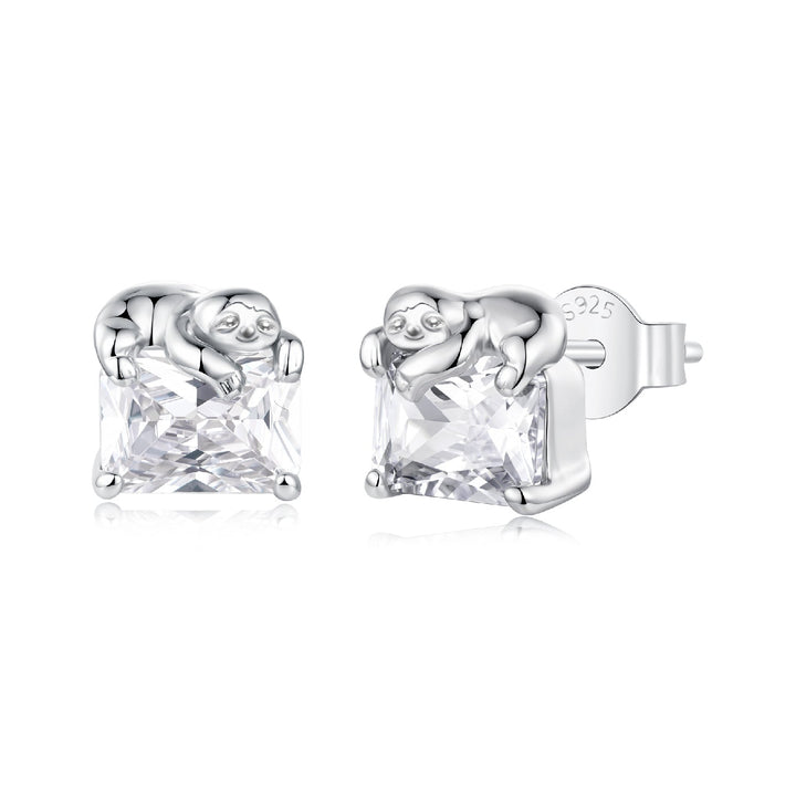 925 Sterling Silver White Gold Plated 0.7x0.7cm Pavé CZ Earrings for Women