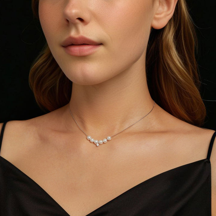 925 Sterling Silver Moissanite &amp; Quality Shell Pearl Adjustable Necklace for Women