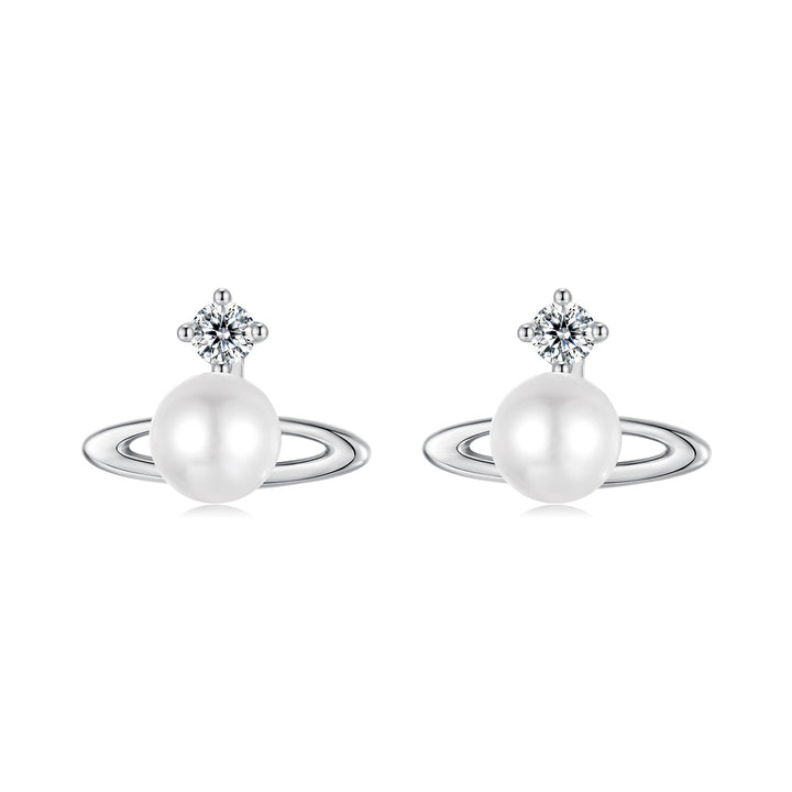 925 Sterling Silver Earrings with White Gold Plating and Shell Pearl
