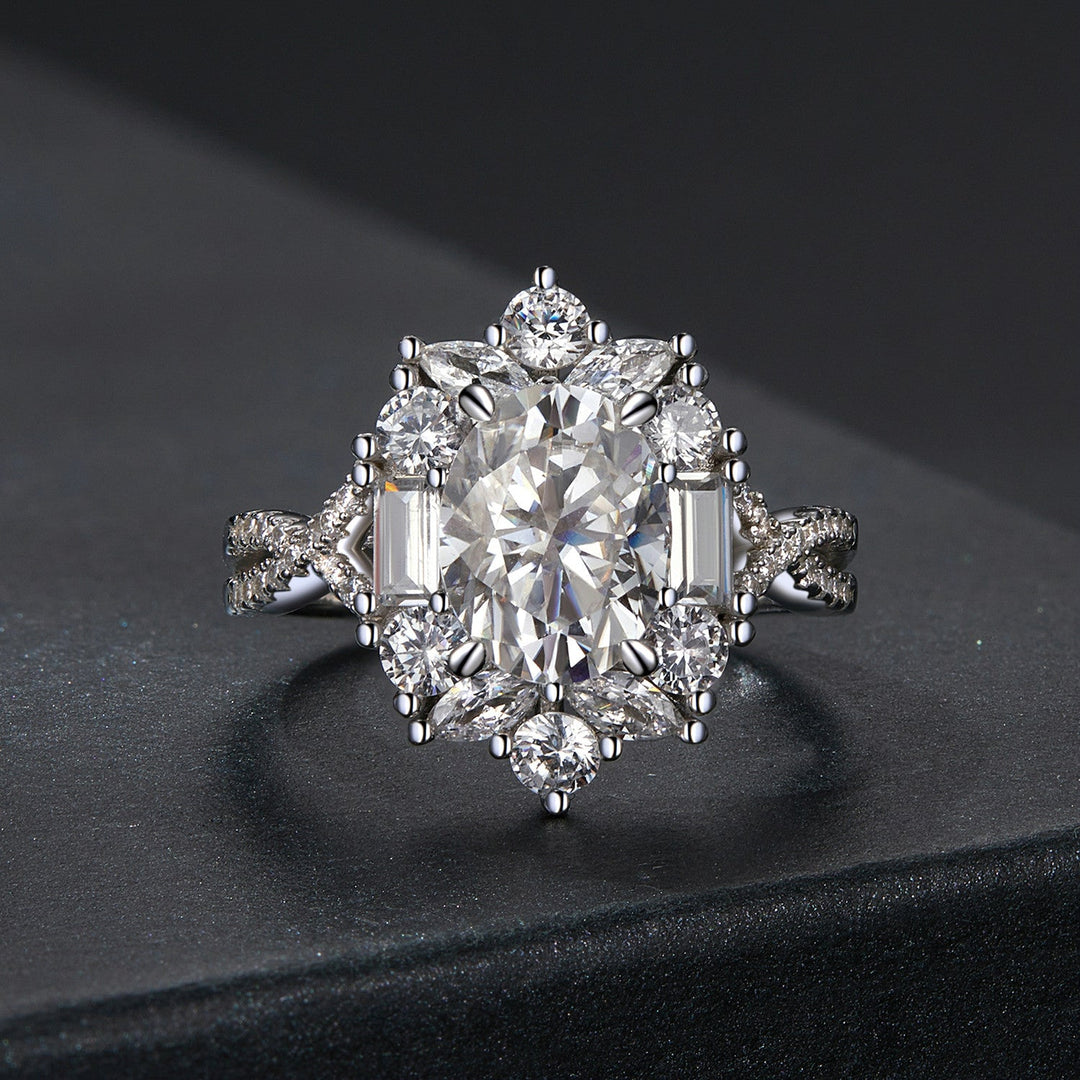 925 Sterling Silver 2 Carat Moissanite Ring in White Gold Plating - Size 8 for Women