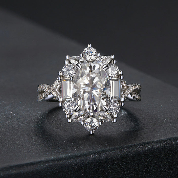925 Sterling Silver 2 Carat Moissanite Ring in White Gold Plating - Size 8 for Women