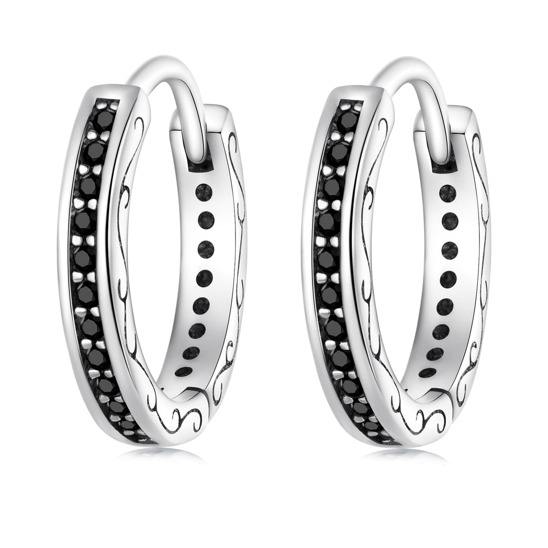 925 Sterling Silver Oxidized Pavé CZ Earrings