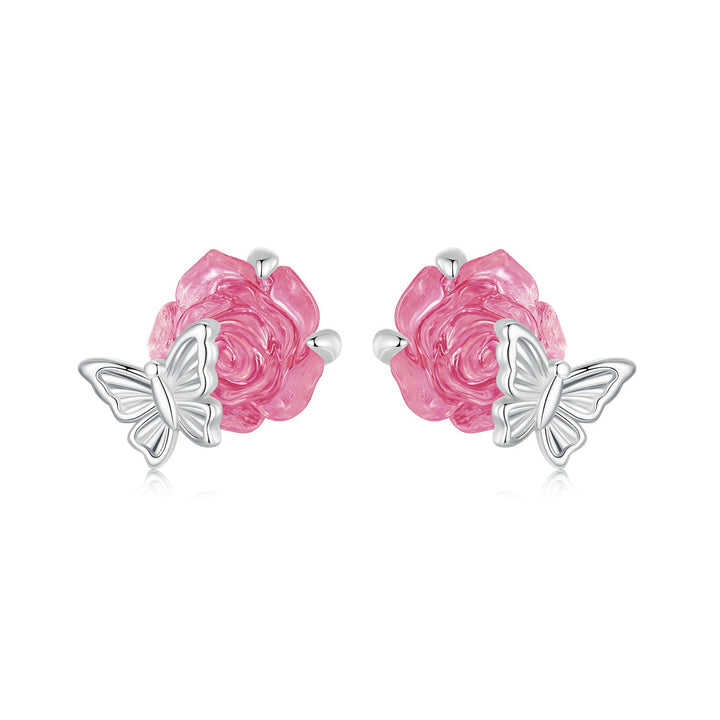925 Sterling Silver White Gold Plated Resin Earrings 8x10mm for Women