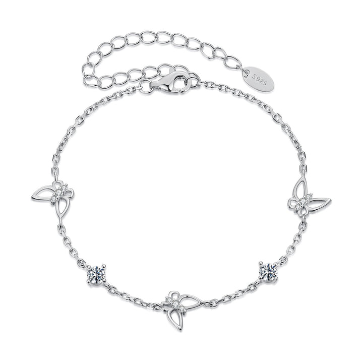 925 Sterling Silver White Gold Plated Bracelet with Moissanite, 15+6cm, for Women