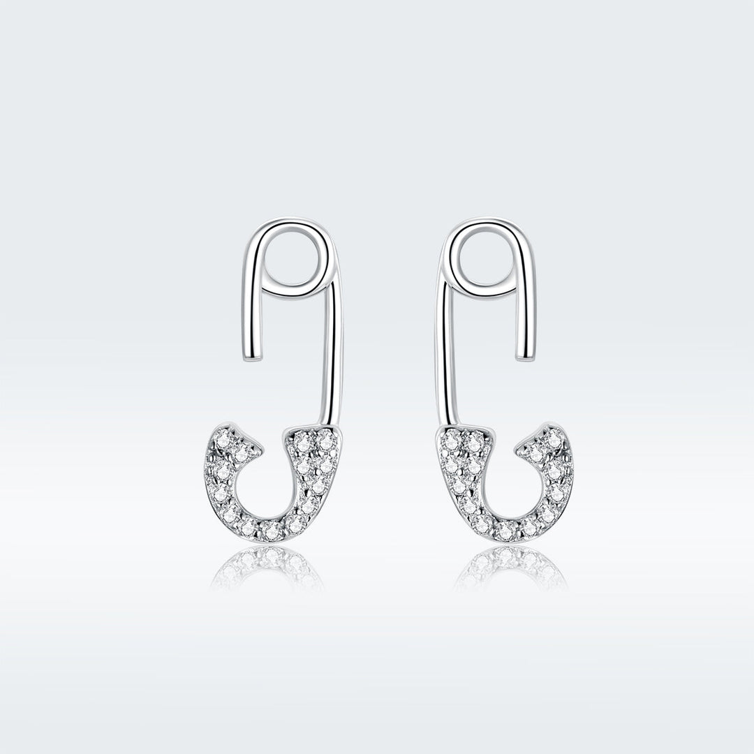925 Sterling Silver Earrings for Women - 1.7x0.6cm, Platinum Plated with Pavé Setting CZ