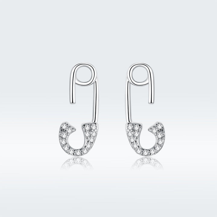 925 Sterling Silver Earrings for Women - 1.7x0.6cm, Platinum Plated with Pavé Setting CZ