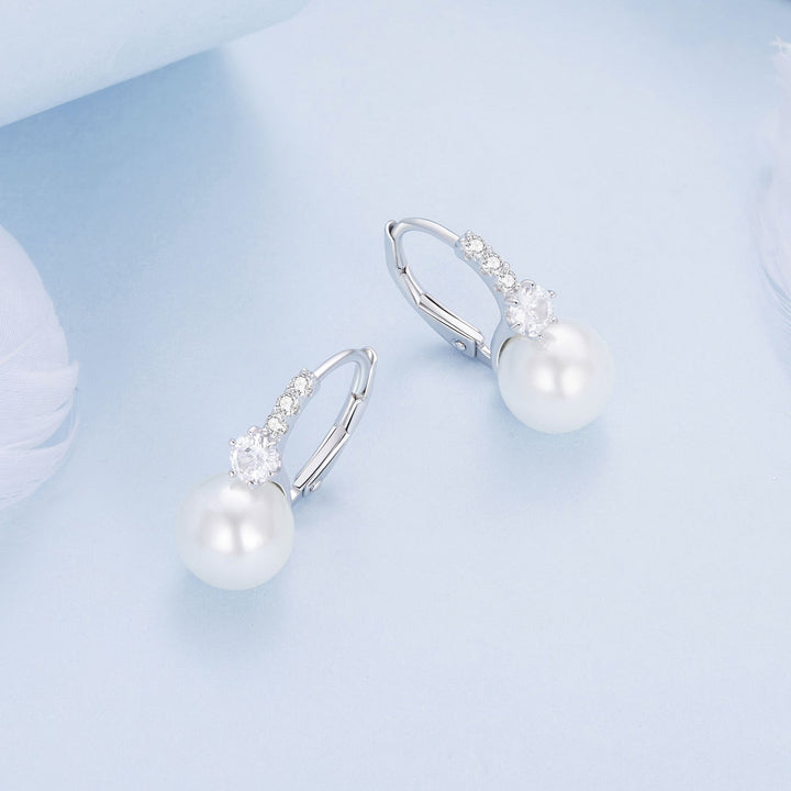 925 Sterling Silver Earrings with Quality Shell Pearl and CZ for Women
