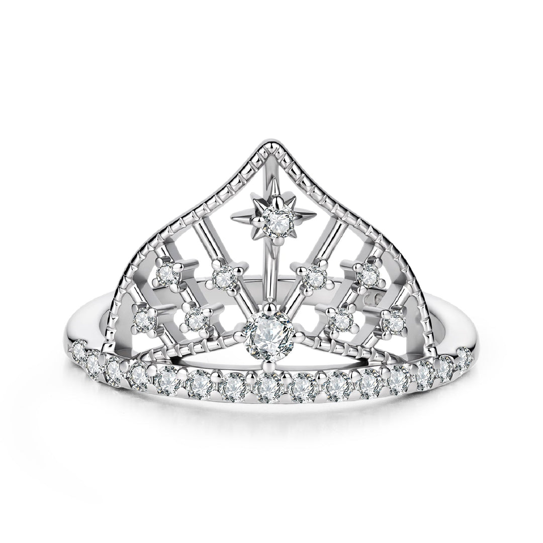 925 Sterling Silver White Gold Plated Ring with Pavé Setting CZ Size 6 for Women