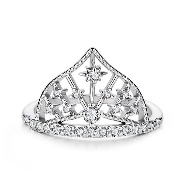 925 Sterling Silver White Gold Plated Ring with Pavé Setting CZ Size 6 for Women
