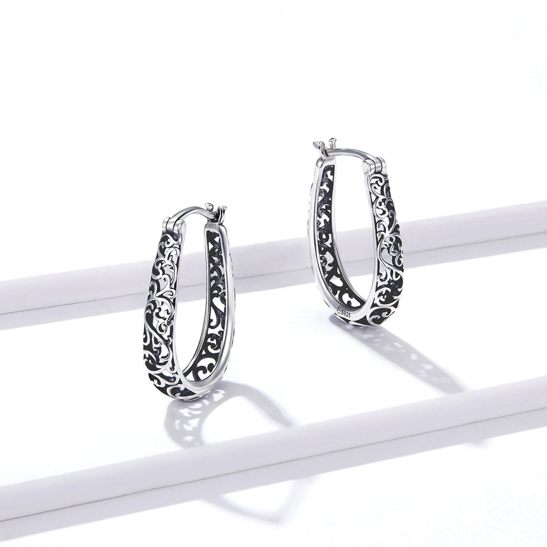 925 Sterling Silver Earrings 2.3*0.4cm Oxidized Silver for Women
