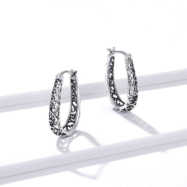 925 Sterling Silver Earrings 2.3*0.4cm Oxidized Silver for Women