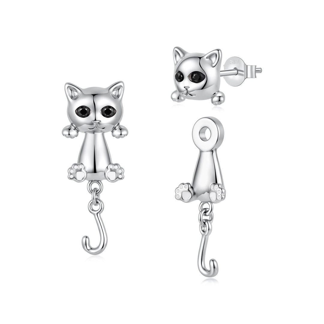 Brass &amp; S925 Silver Earrings | 2.8*1.1cm | White Gold Plated with Pavé Setting CZ for Women