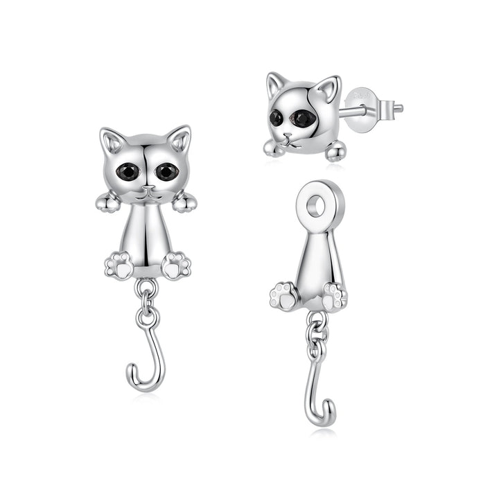 Brass &amp; S925 Silver Earrings | 2.8*1.1cm | White Gold Plated with Pavé Setting CZ for Women