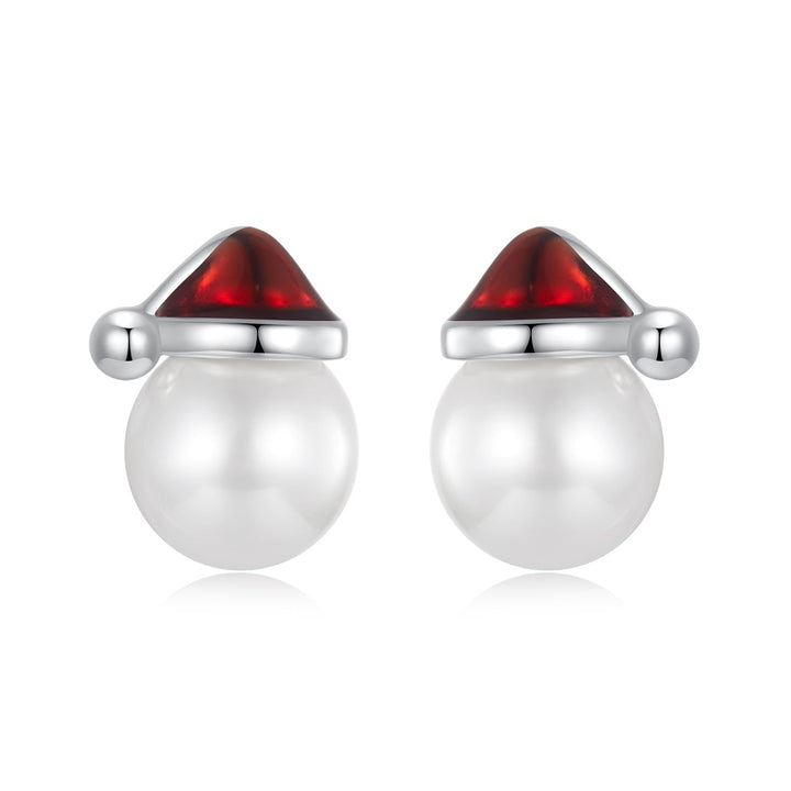 925 Sterling Silver White Gold Plated Enamel Earrings with Shell Pearl for Women
