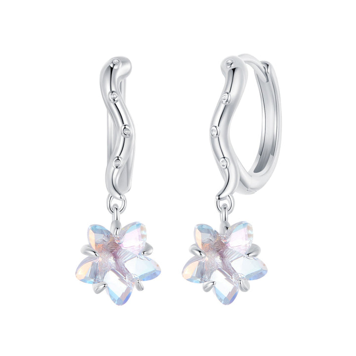 925 Sterling Silver Earrings with Transparent Glass and White Gold Plating for Women
