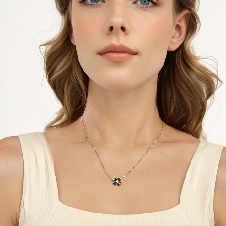 925 Sterling Silver Necklace with Enamel, White Gold Plated, 40+5 cm Chain Length, Women&