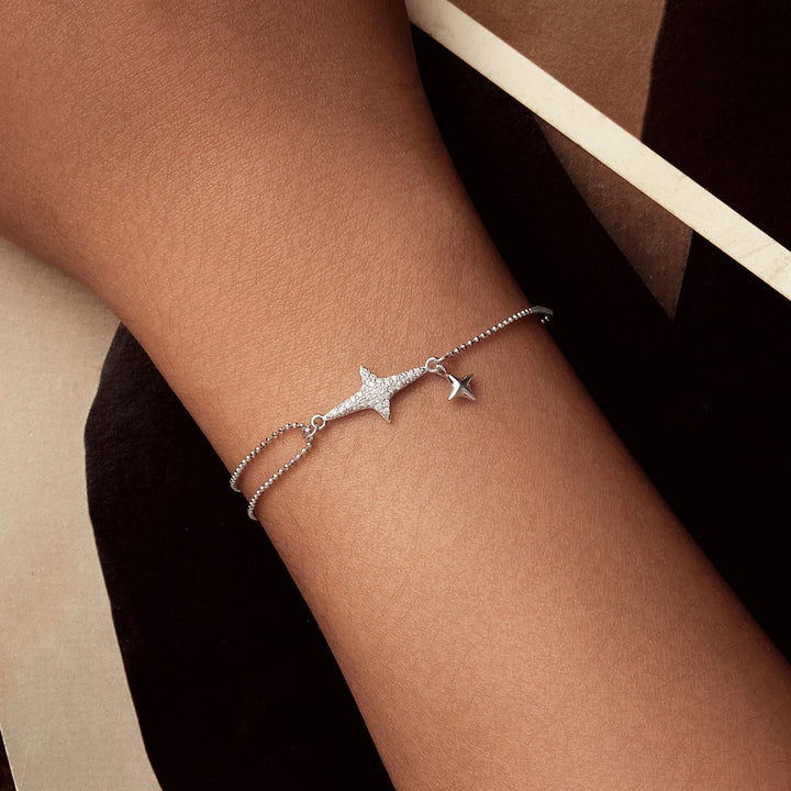 925 Sterling Silver &amp; White Gold Plated Pave Setting CZ Bracelet 15+6cm