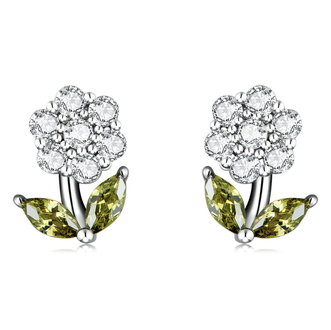 925 Sterling Silver Earrings with Pavé Setting CZ in White Gold