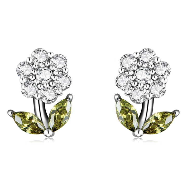 925 Sterling Silver Earrings with Pavé Setting CZ in White Gold