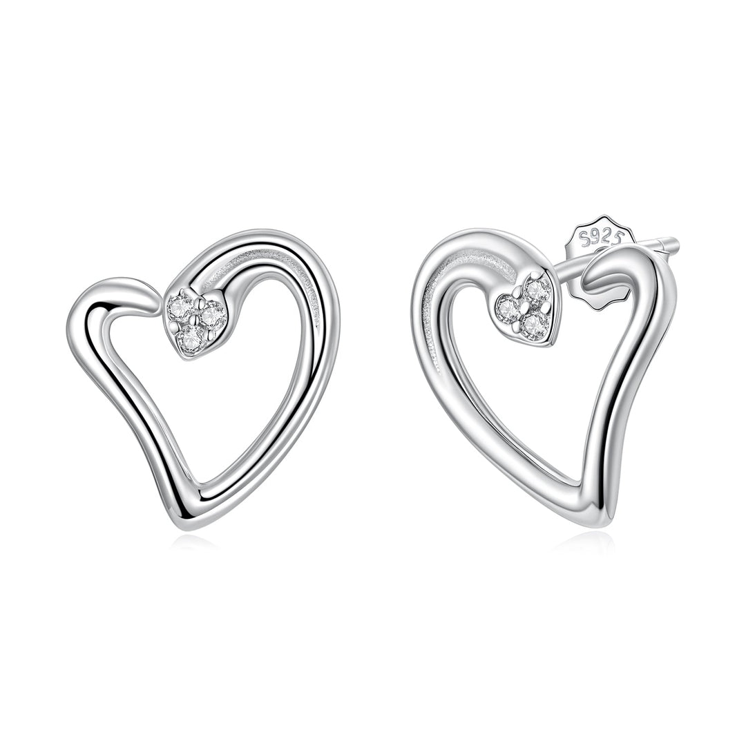 925 Sterling Silver Earrings with CZ in White Gold Plating - 1.4x1.2cm for Women