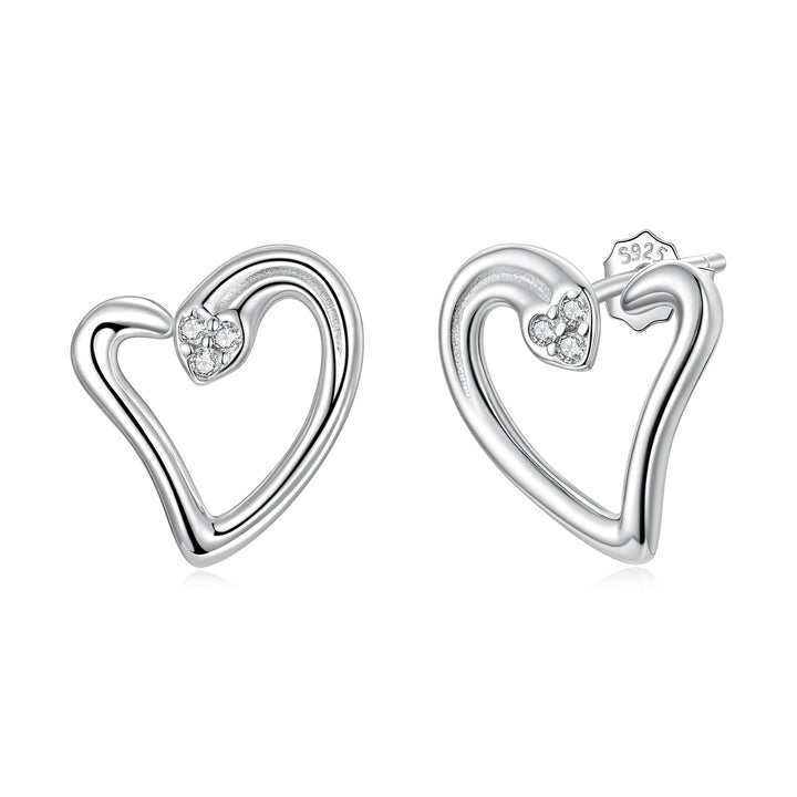 925 Sterling Silver Earrings with CZ in White Gold Plating - 1.4x1.2cm for Women