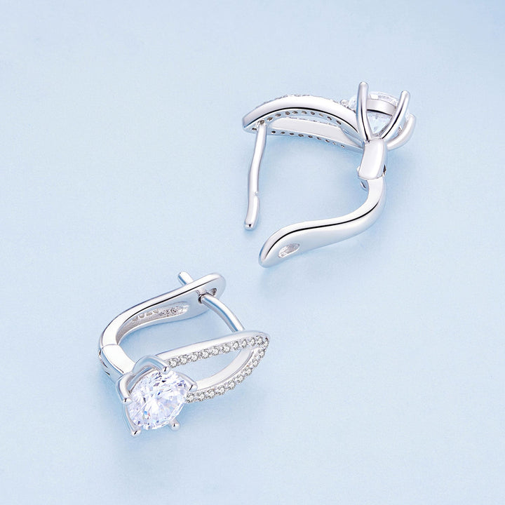 925 Sterling Silver Earrings with CZ Pavé Setting, 1.4*0.62cm for Women