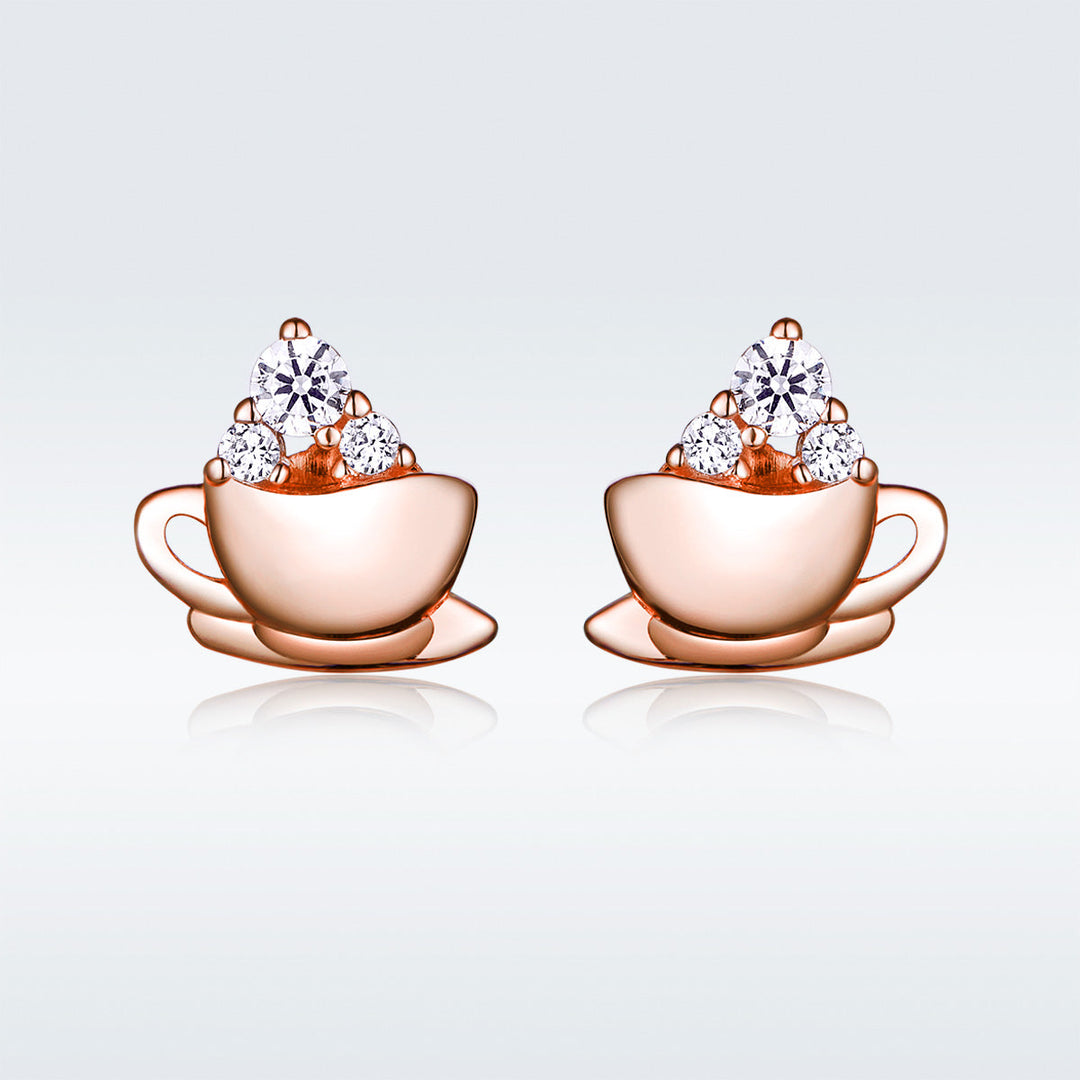 925 Sterling Silver Rose Gold Plated Pavé CZ Earrings for Women