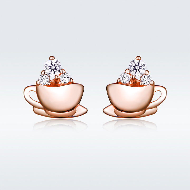 925 Sterling Silver Rose Gold Plated Pavé CZ Earrings for Women