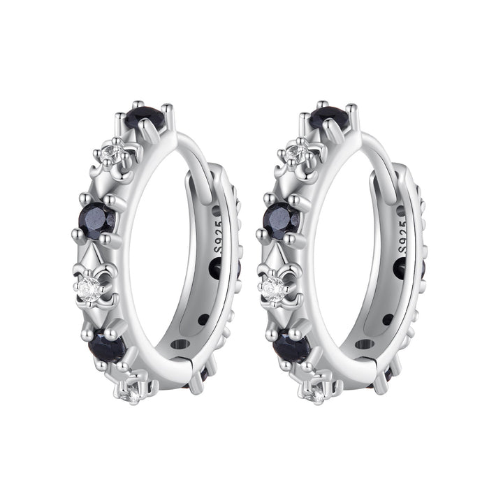 S925 Oxidized Silver Pavé CZ Earrings Size 14*2.5mm for Women