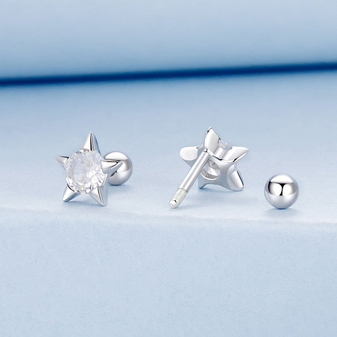 925 Sterling Silver Earrings with Pavé Setting CZ in White Gold
