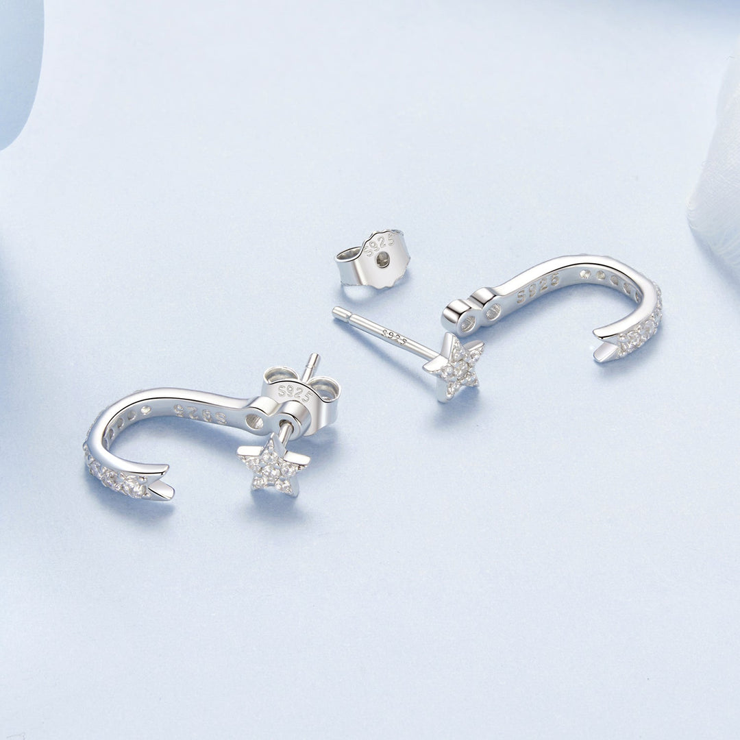 925 Sterling Silver CZ Earrings with White Gold Plating, 1.4x0.5cm for Women