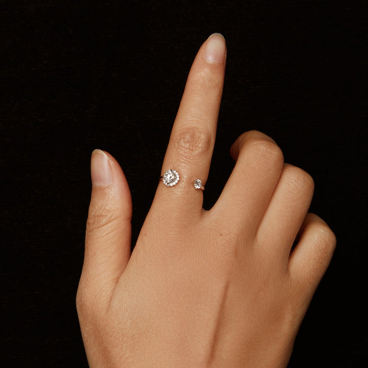 925 Sterling Silver Moissanite 0.5ct &amp; 0.2ct Ring in Size E for Women