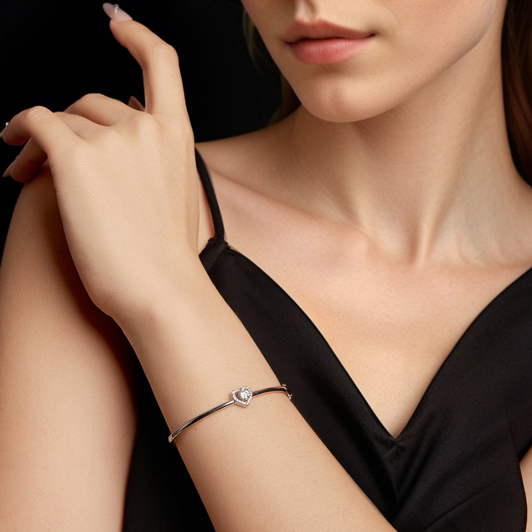925 Sterling Silver Moissanite &amp; CZ Bracelet Size 17 for Women