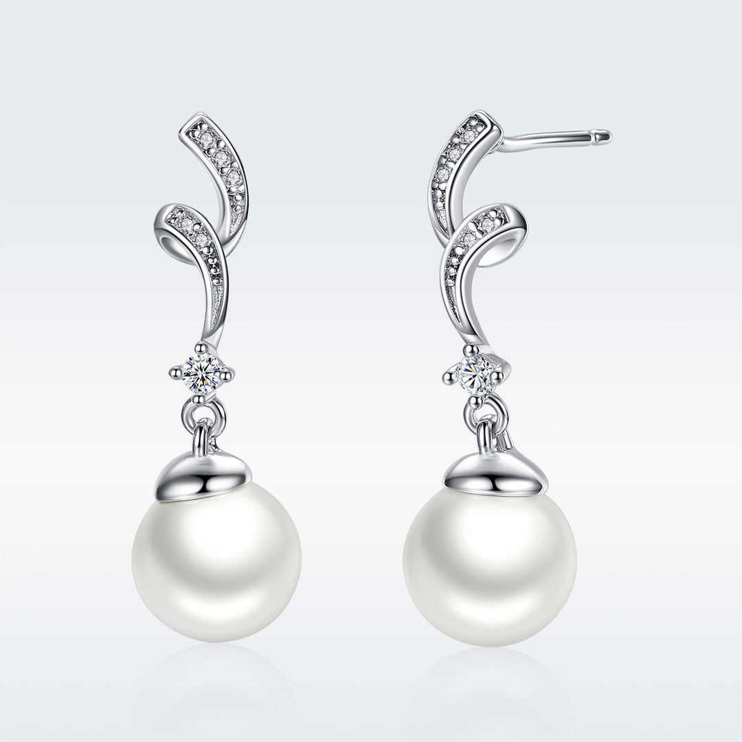 925 Sterling Silver Pavé Setting CZ &amp; Quality Shell Pearl Earrings