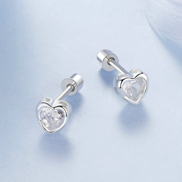 925 Sterling Silver Earrings with Plated White Gold &amp; Pavé Setting CZ, 0.5cm for Women