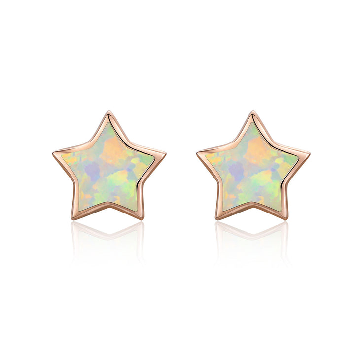 925 Sterling Silver Plated Rose Gold Translucent Opal Earrings 0.7cm for Women