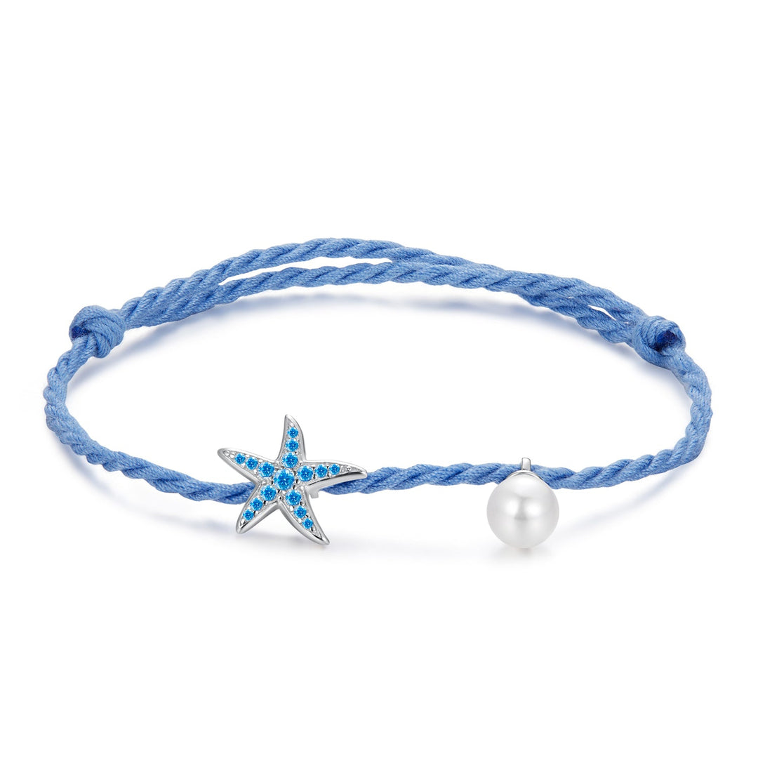 925 Sterling Silver Adjustable Starfish &amp; Shell Pearl Bracelet for Women