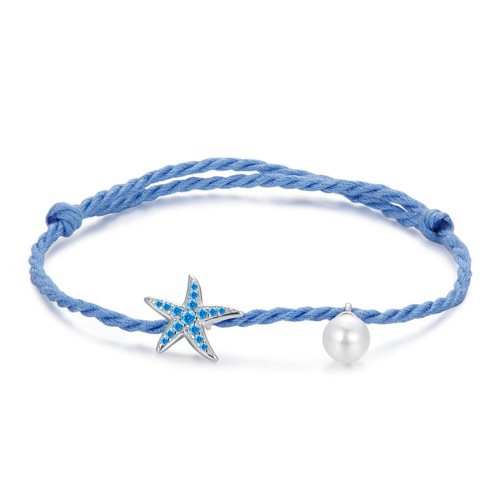 925 Sterling Silver Adjustable Starfish &amp; Shell Pearl Bracelet for Women
