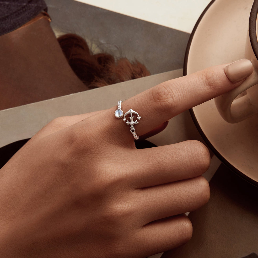 925 Sterling Silver &amp; White Gold Pave Setting Moonstone Ring for Women