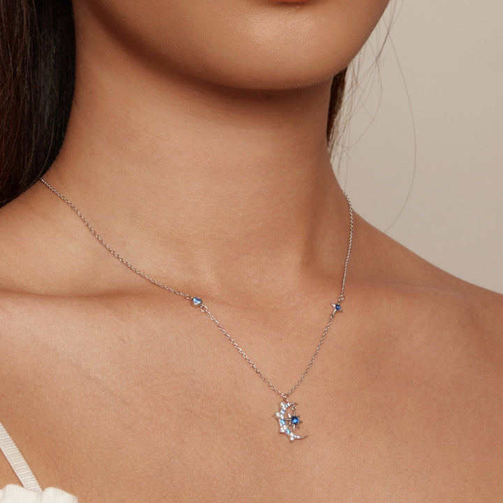 925 Sterling Silver Necklace with Pavé Setting CZ and Spinel Pendant