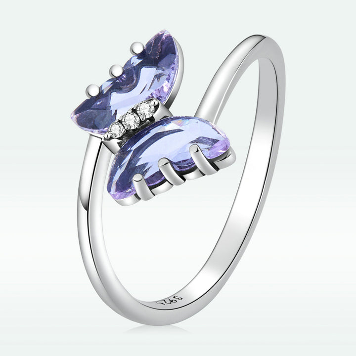 925 Sterling Silver Ring with Transparent Glass &amp; Pavé CZ, Size 6.0, Oxidized Finish - Women&