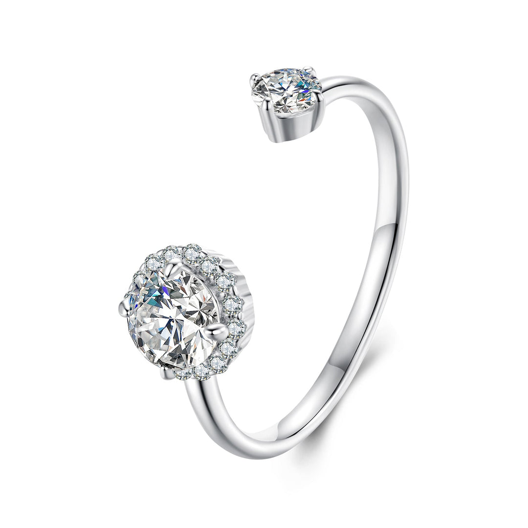 925 Sterling Silver Moissanite 0.5ct &amp; 0.2ct Ring in Size E for Women