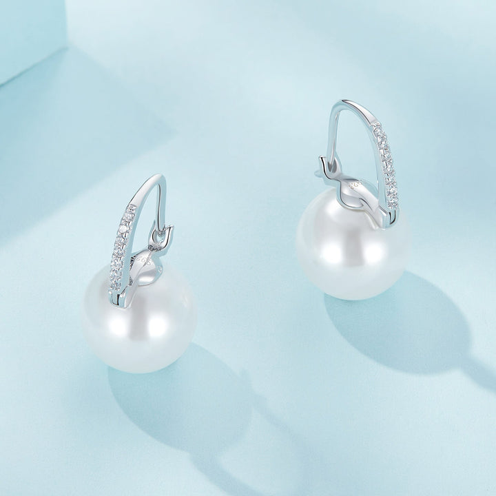 925 Sterling Silver Earrings with Quality Shell Pearl and CZ, 21*11mm, for Women