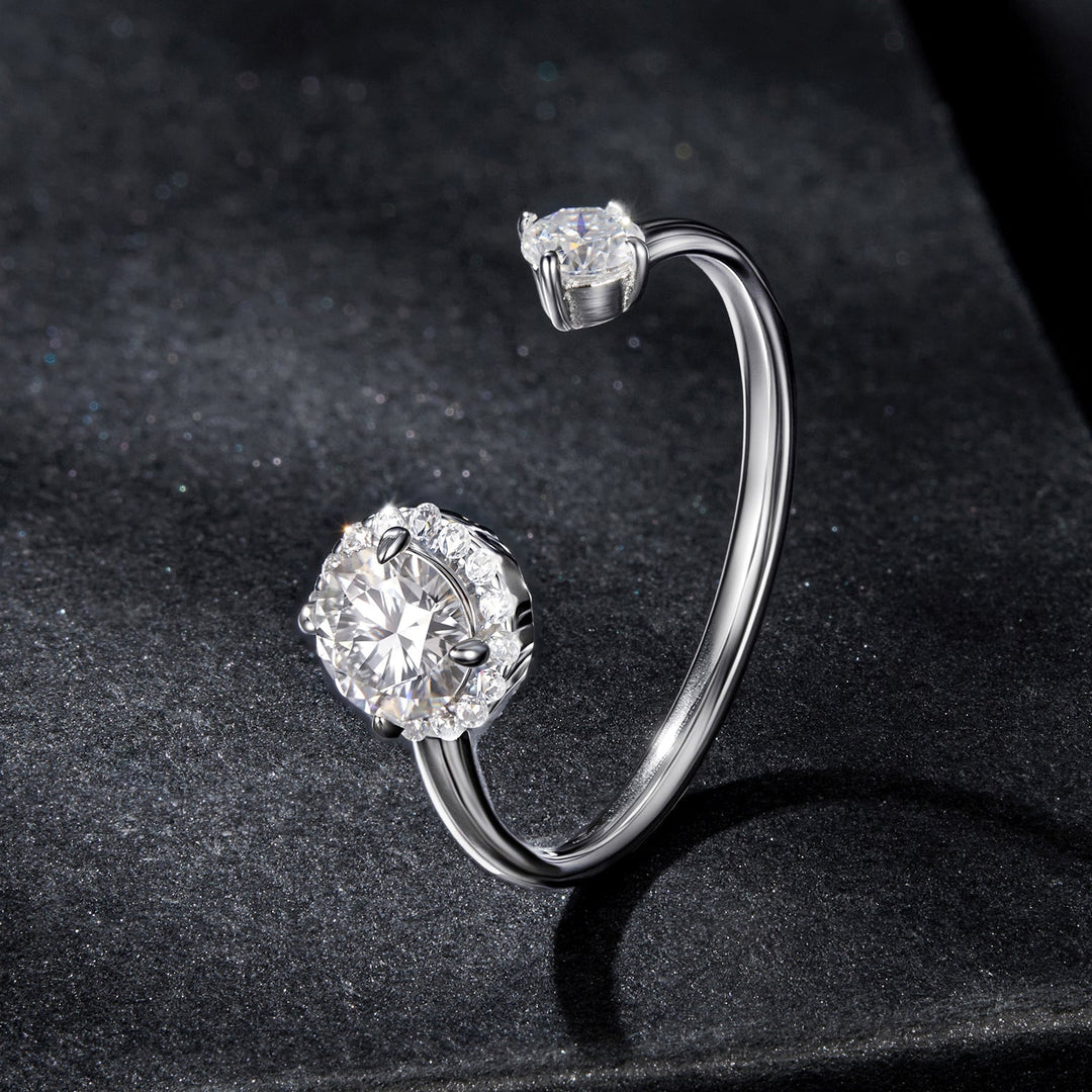925 Sterling Silver Moissanite 0.5ct &amp; 0.2ct Ring in Size E for Women